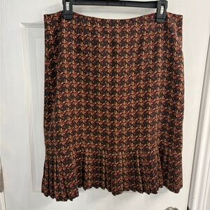 Harold's Black and Red Y2K Geometric A-Line 100% Silk Skirt